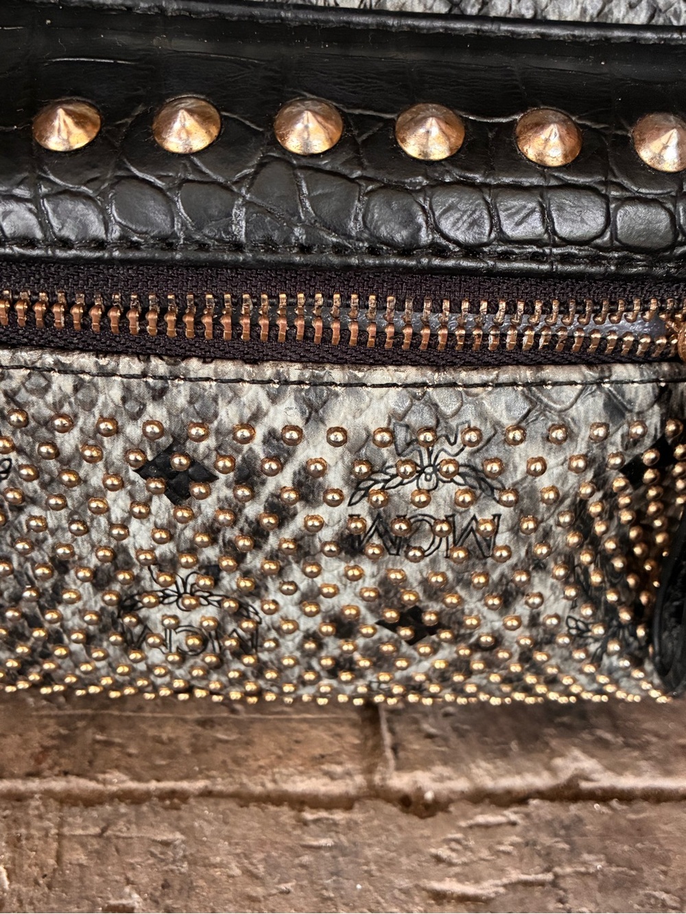 🏴☠️ MCM Stark Python Print backpack Ltd Edition black python and gray w studs - Picture 8 of 17